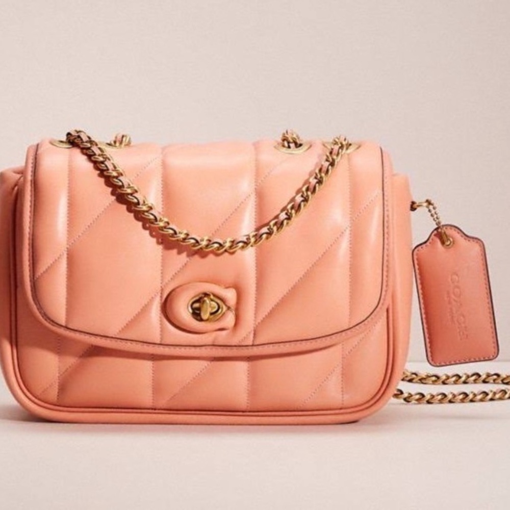 Coach Madison Quilted Leather Pillow Bag Chain Pink Coral